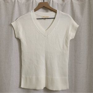 Marled Knit Cream V-Neck Over Shirt Top XS
